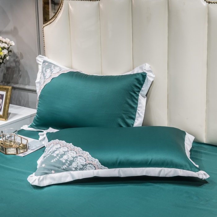 91家纺网 家纺一手货源 找家纺 绒世界 2021新款水洗真丝公主四件套 孔雀绿