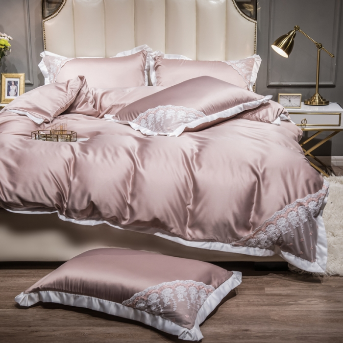 91家纺网 家纺一手货源 找家纺 绒世界 2021新款水洗真丝公主四件套 香槟色