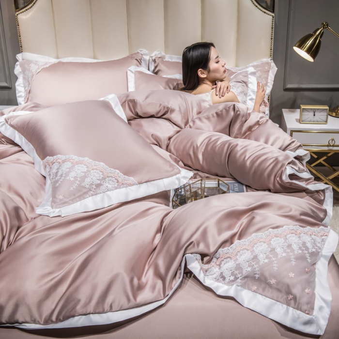 91家纺网 家纺一手货源 找家纺 绒世界 2021新款水洗真丝公主四件套 香槟色