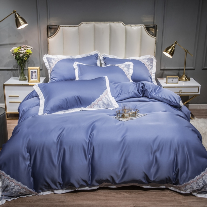 91家纺网 家纺一手货源 找家纺 绒世界 2021新款水洗真丝公主四件套 钻石蓝