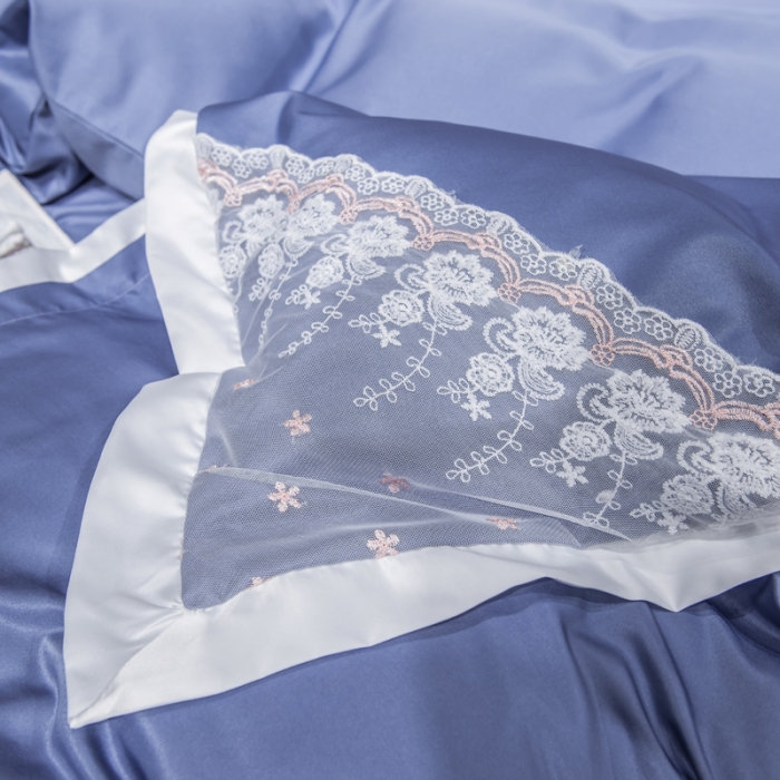 91家纺网 家纺一手货源 找家纺 绒世界 2021新款水洗真丝公主四件套 钻石蓝