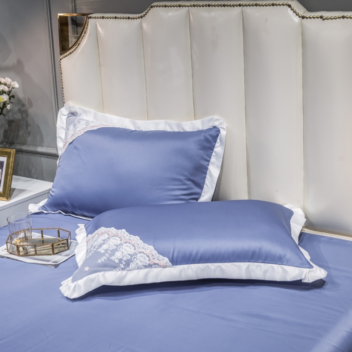 91家纺网 家纺一手货源 找家纺 绒世界 2021新款水洗真丝公主四件套 钻石蓝