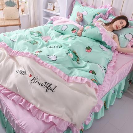 91家纺网 家纺一手货源 找家纺 绒世界 2021新款水洗真丝床裙款四件套 小恐龙