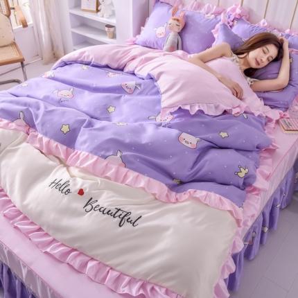 91家纺网 家纺一手货源 找家纺 绒世界 2021新款水洗真丝床裙款四件套 小淘气