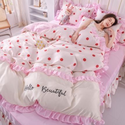 91家纺网 家纺一手货源 找家纺 绒世界 2021新款水洗真丝床裙款四件套 小圆点