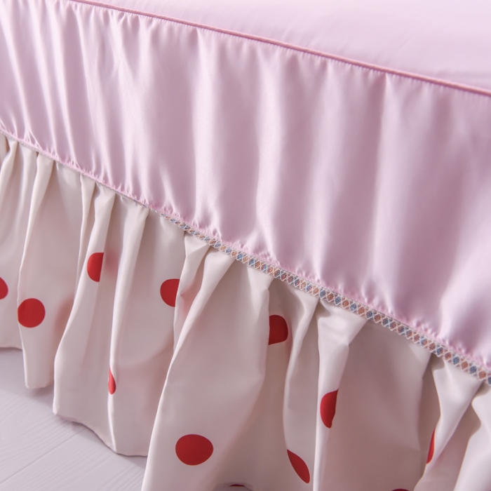 91家纺网 家纺一手货源 找家纺 绒世界 2021新款水洗真丝床裙款四件套 小圆点