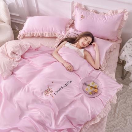 91家纺网 家纺一手货源 找家纺 绒世界 新款水洗真加水洗棉丝幸福花四件套 幸福花-粉色