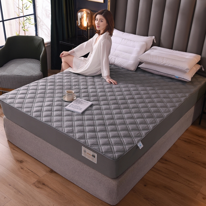 91家纺网 家纺一手货源 找家纺 豪选2025新款上新纯棉夹棉床笠床垫套抗菌可裸睡四季款 灰色