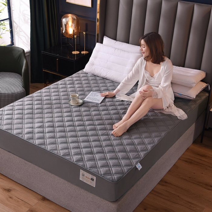 91家纺网 家纺一手货源 找家纺 豪选2025新款上新纯棉夹棉床笠床垫套抗菌可裸睡四季款 灰色