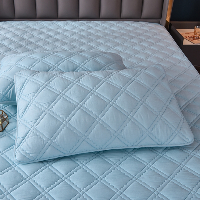 91家纺网 家纺一手货源 找家纺 豪选2025新款上新纯棉夹棉床笠床垫套抗菌可裸睡四季款 蓝色