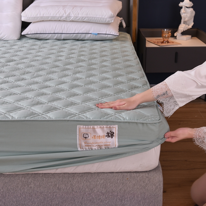 91家纺网 家纺一手货源 找家纺 豪选2025新款上新纯棉夹棉床笠床垫套抗菌可裸睡四季款 绿色