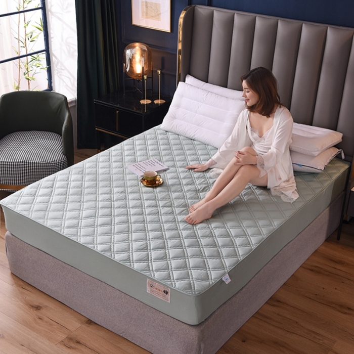 91家纺网 家纺一手货源 找家纺 豪选2025新款上新纯棉夹棉床笠床垫套抗菌可裸睡四季款 绿色