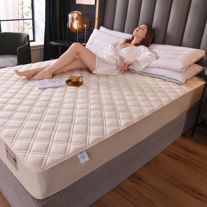 91家纺网 家纺一手货源 找家纺 豪选2025新款上新纯棉夹棉床笠床垫套抗菌可裸睡四季款 米黄