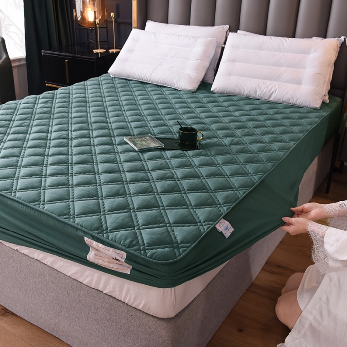 91家纺网 家纺一手货源 找家纺 豪选2025新款上新纯棉夹棉床笠床垫套抗菌可裸睡四季款水墨绿