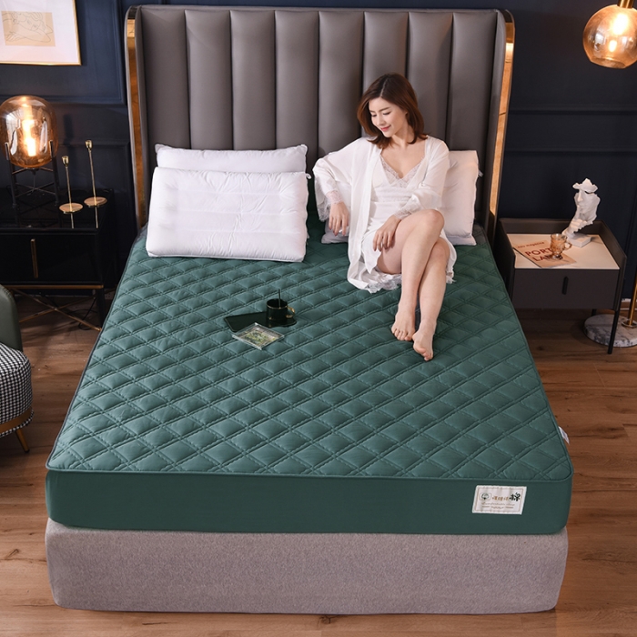 91家纺网 家纺一手货源 找家纺 豪选2025新款上新纯棉夹棉床笠床垫套抗菌可裸睡四季款水墨绿