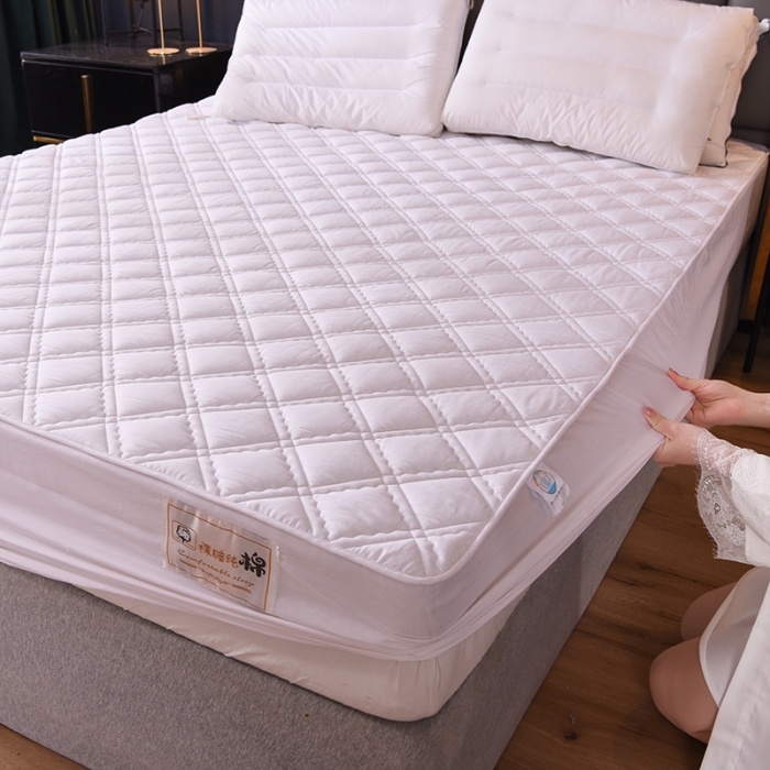 91家纺网 家纺一手货源 找家纺 豪选2025新款上新纯棉夹棉床笠床垫套抗菌可裸睡四季款 白色