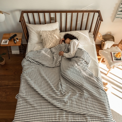 新款 全棉针织棉夏被 天竺棉夏凉被 灰色条纹