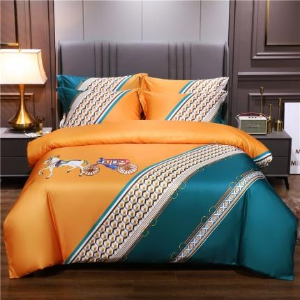 91家纺网 家纺一手货源 找家纺 21度C 2021新款水洗真丝四件套 爱马仕橙