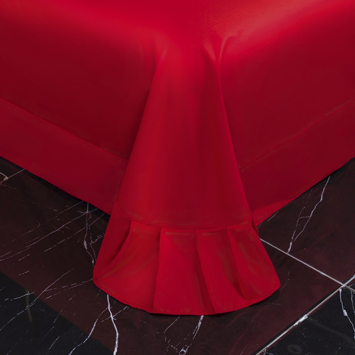 91家纺网 家纺一手货源 找家纺 U品汇2021春夏新品60s长绒棉绣花全棉刺绣四件套四叶草 大红