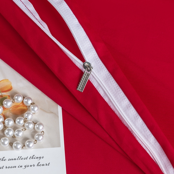 91家纺网 家纺一手货源 找家纺 U品汇2021春夏新品60s长绒棉绣花全棉刺绣四件套四叶草 大红