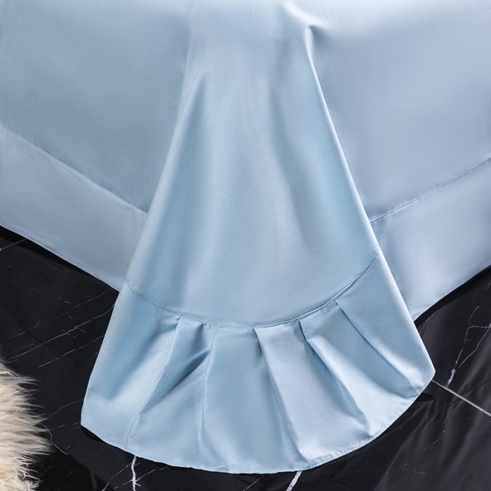 91家纺网 家纺一手货源 找家纺 U品汇 2021春夏新品60s长绒棉绣花全棉刺绣四件套四叶草 蒂芙尼蓝