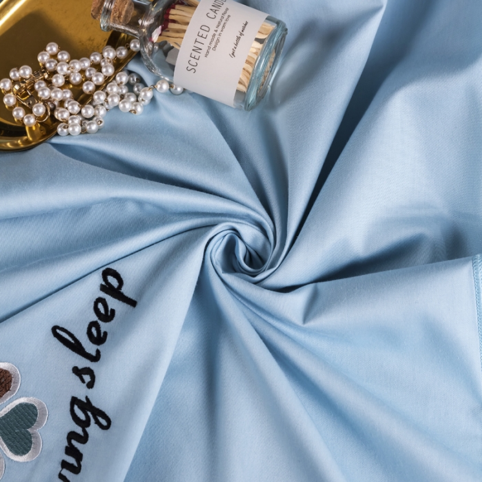 91家纺网 家纺一手货源 找家纺 U品汇 2021春夏新品60s长绒棉绣花全棉刺绣四件套四叶草 蒂芙尼蓝