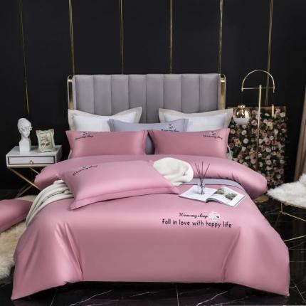 91家纺网 家纺一手货源 找家纺 U品汇2021春夏新品60s长绒棉绣花全棉刺绣四件套四叶草 豆沙