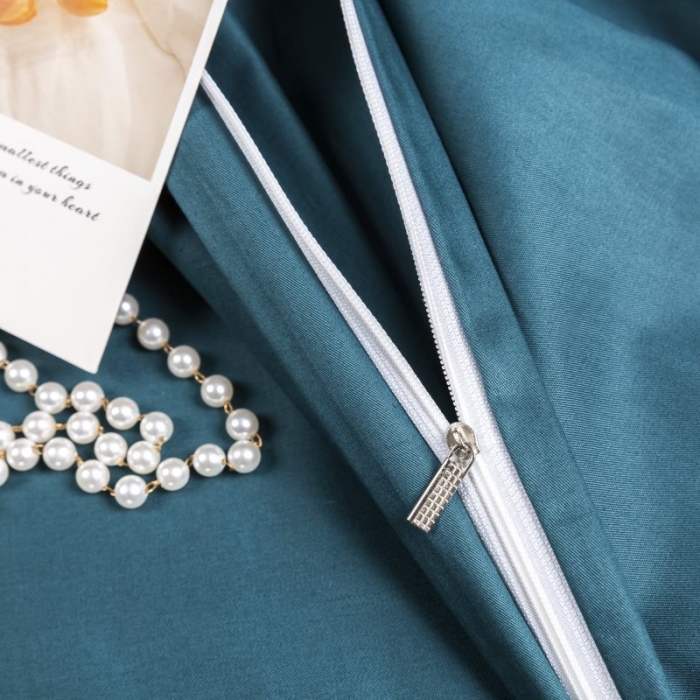 91家纺网 家纺一手货源 找家纺 U品汇2021春夏新品60s长绒棉绣花全棉刺绣四件套四叶草 墨绿