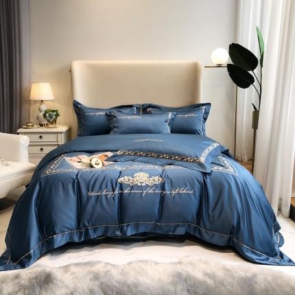 91家纺网 家纺一手货源 找家纺 馨蕊家居 2021新品春夏高定100支艾丽莎四件套 艾丽莎浅石蓝