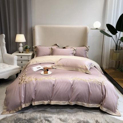 91家纺网 家纺一手货源 找家纺 馨蕊家居 2021新品春夏高定100支格调四件套豆粉