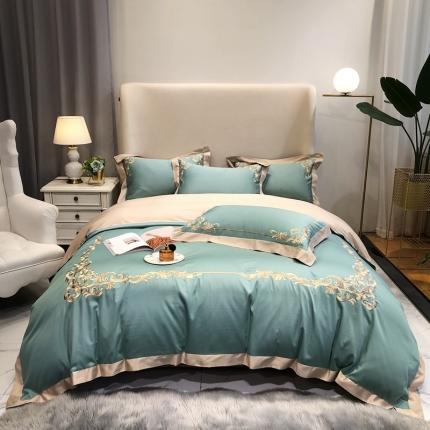 91家纺网 家纺一手货源 找家纺 馨蕊家居 2021新品春夏高定100支格调四件套豆绿