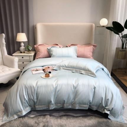 馨蕊家居 2021新品春夏高定100支米娜四件套浅蓝