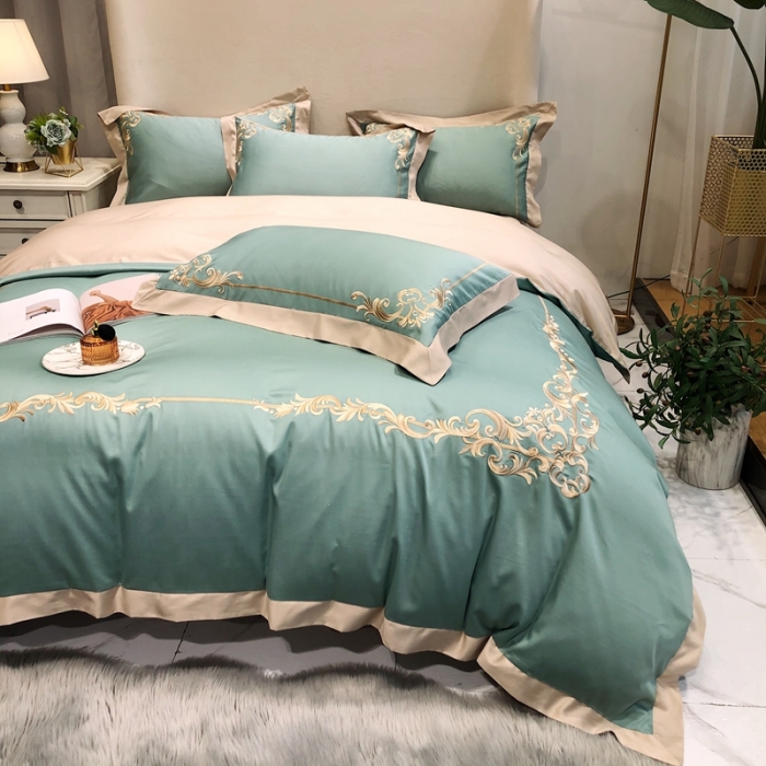 91家纺网 家纺一手货源 找家纺 馨蕊家居 2021新品春夏高定100支格调四件套豆绿