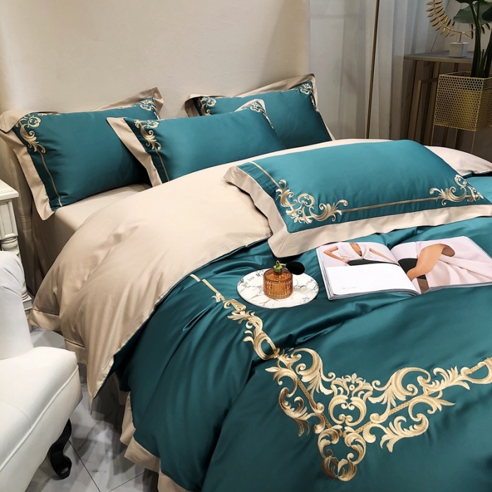 91家纺网 家纺一手货源 找家纺 馨蕊家居 2021新品春夏高定100支格调四件套翡翠绿