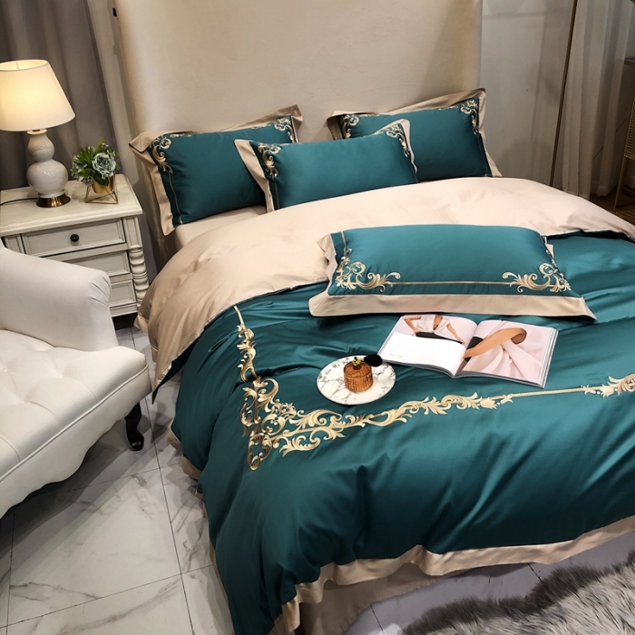 91家纺网 家纺一手货源 找家纺 馨蕊家居 2021新品春夏高定100支格调四件套翡翠绿