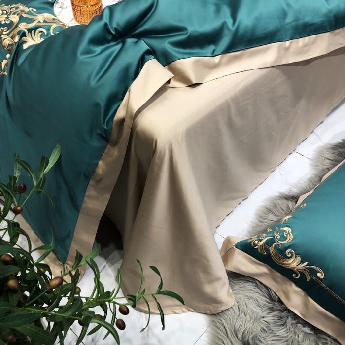 91家纺网 家纺一手货源 找家纺 馨蕊家居 2021新品春夏高定100支格调四件套翡翠绿