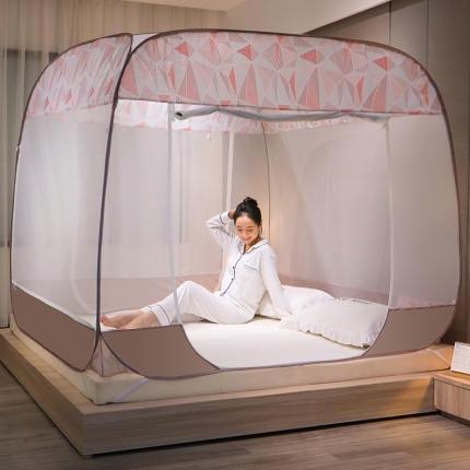 91家纺网 家纺一手货源 找家纺 新太阳蚊帐 2025新款新款免安装印花蚊帐 摩登几何-咖