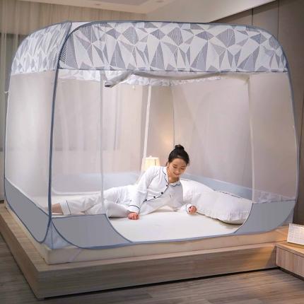 91家纺网 家纺一手货源 找家纺 新太阳蚊帐 2025新款新款免安装印花蚊帐 摩登几何-蓝