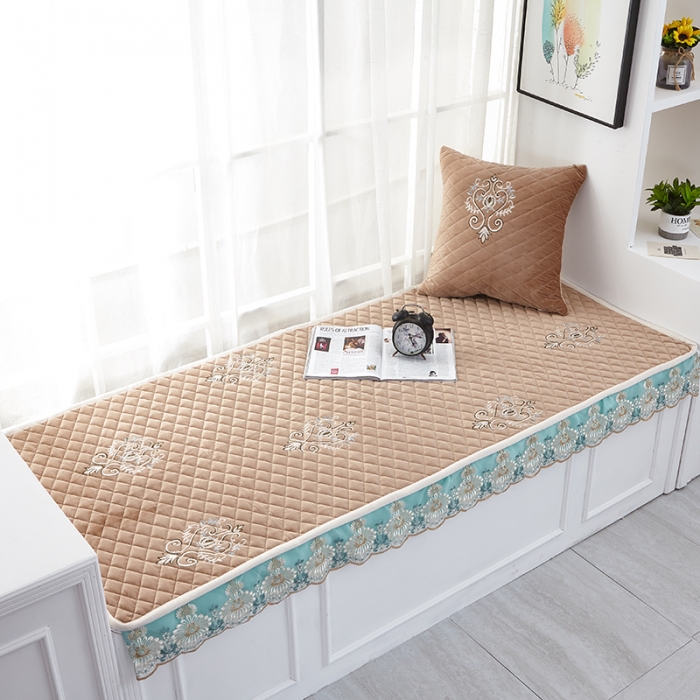 91家纺网 家纺一手货源 找家纺 U品汇 2021新款刺绣系列飘窗垫 荷兰绒-豆沙