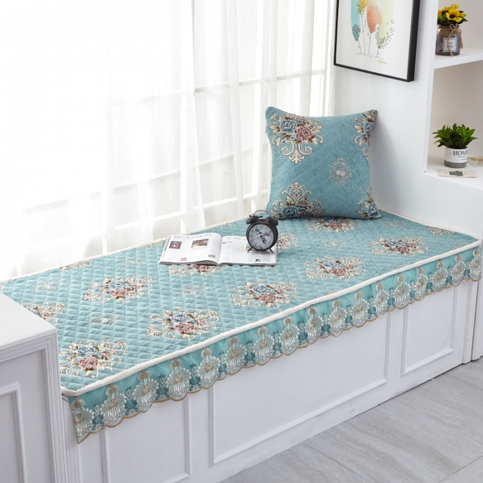 91家纺网 家纺一手货源 找家纺 U品汇 2021新款刺绣系列飘窗垫 雪尼尔-宾利蓝