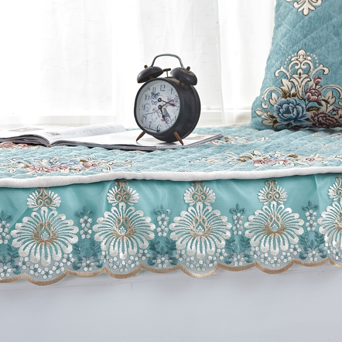 91家纺网 家纺一手货源 找家纺 U品汇 2021新款刺绣系列飘窗垫 雪尼尔-宾利蓝