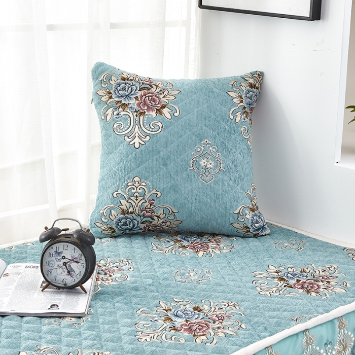 91家纺网 家纺一手货源 找家纺 U品汇 2021新款刺绣系列飘窗垫 雪尼尔-宾利蓝