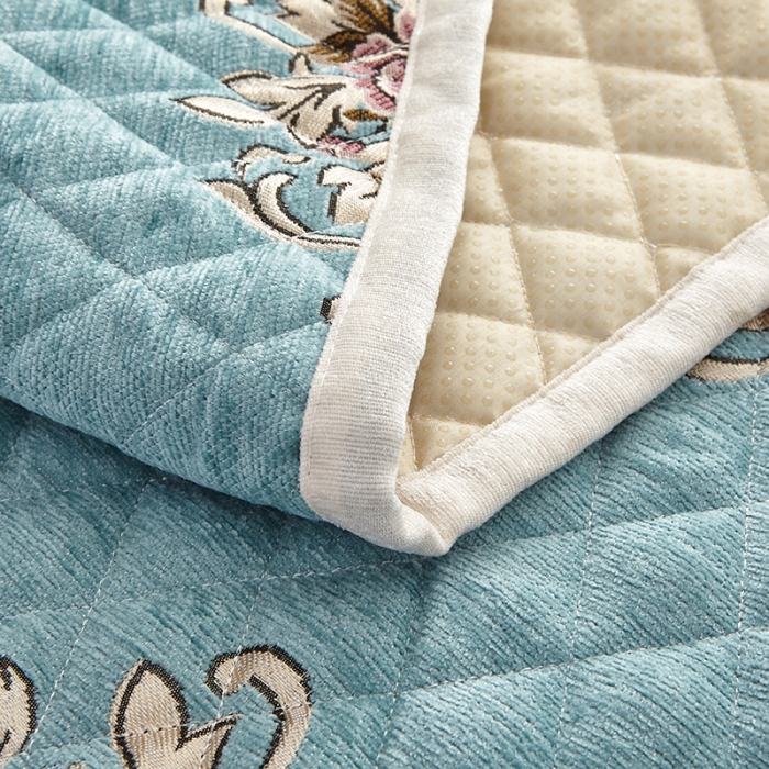 91家纺网 家纺一手货源 找家纺 U品汇 2021新款刺绣系列飘窗垫 雪尼尔-宾利蓝