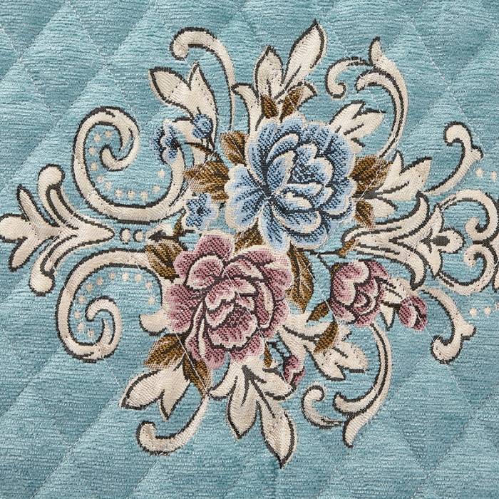 91家纺网 家纺一手货源 找家纺 U品汇 2021新款刺绣系列飘窗垫 雪尼尔-宾利蓝