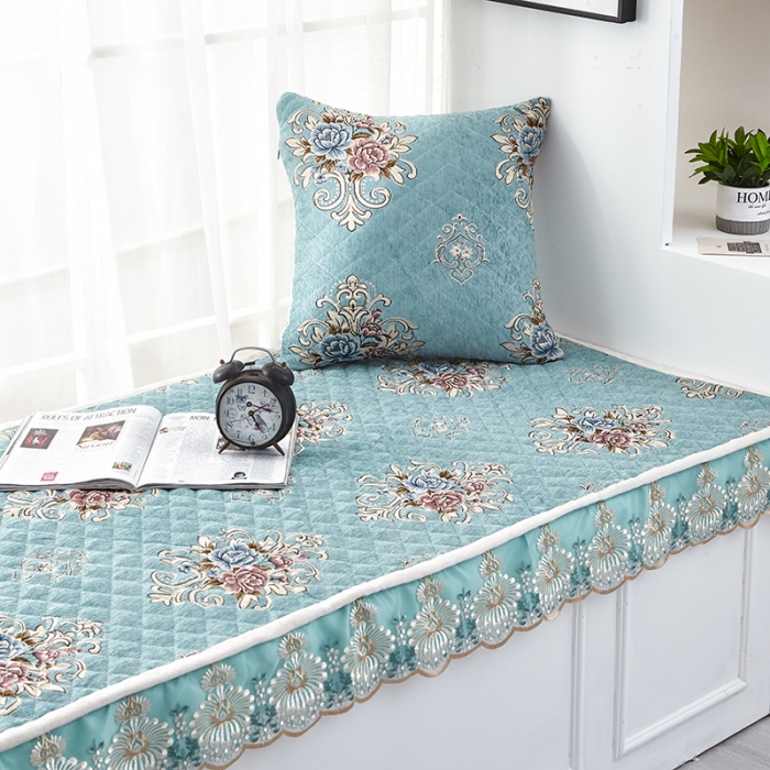 91家纺网 家纺一手货源 找家纺 U品汇 2021新款刺绣系列飘窗垫 雪尼尔-宾利蓝