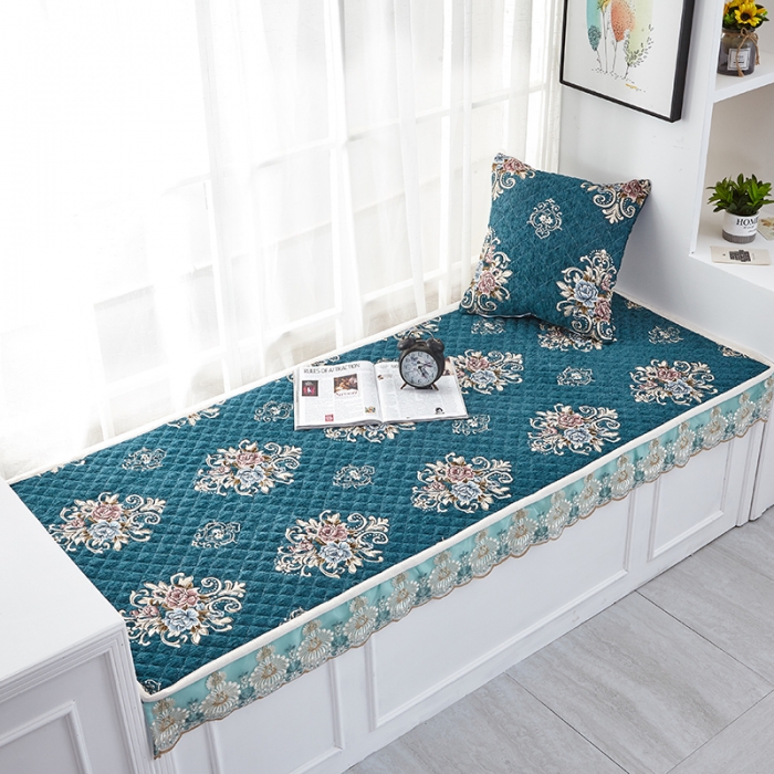 91家纺网 家纺一手货源 找家纺 U品汇 2021新款刺绣系列飘窗垫 雪尼尔-墨绿