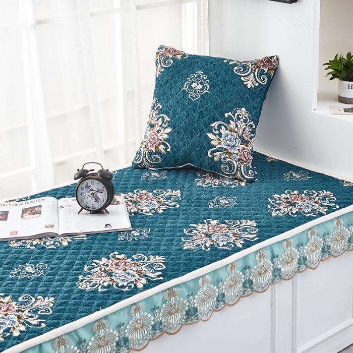 91家纺网 家纺一手货源 找家纺 U品汇 2021新款刺绣系列飘窗垫 雪尼尔-墨绿