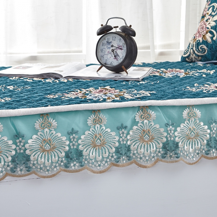 91家纺网 家纺一手货源 找家纺 U品汇 2021新款刺绣系列飘窗垫 雪尼尔-墨绿