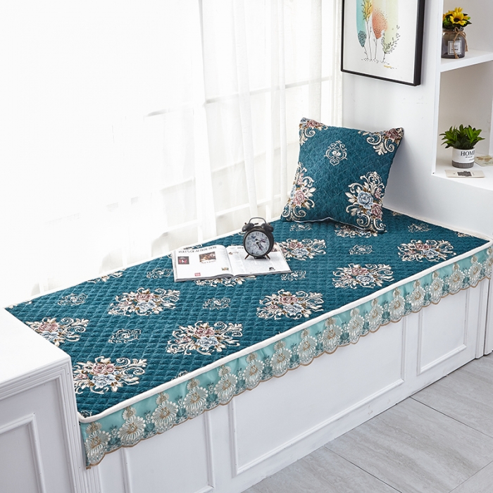 91家纺网 家纺一手货源 找家纺 U品汇 2021新款刺绣系列飘窗垫 雪尼尔-墨绿