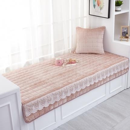 91家纺网 家纺一手货源 找家纺 U品汇 2021新款法莱绒花边飘窗垫 浅豆沙